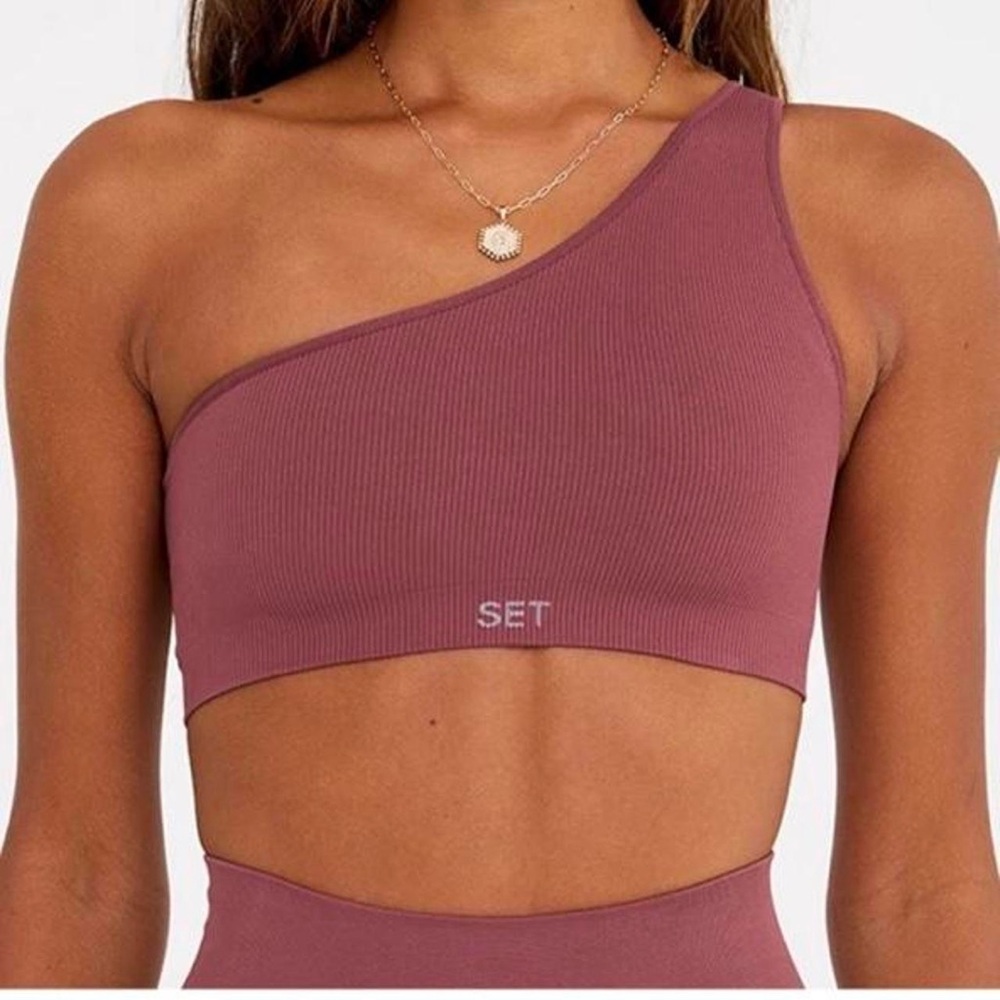 SET Active One-Shoulder Ribbed Sports Bra in Mauve